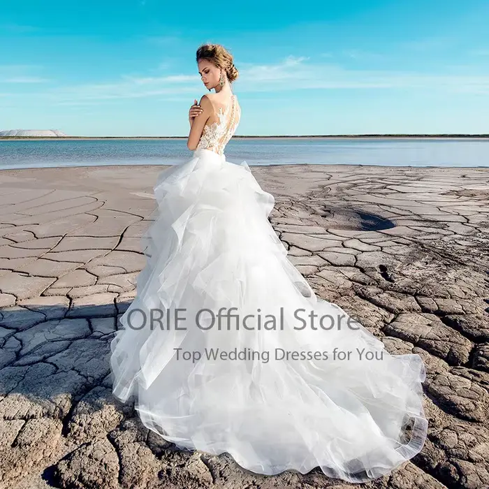 LORIE-Robe de Mariée Vintage, Jupe Amovible, Col Rond, Appliques en Dentelle et Tulle, Deux Pièces, à Volants, Personnalisée