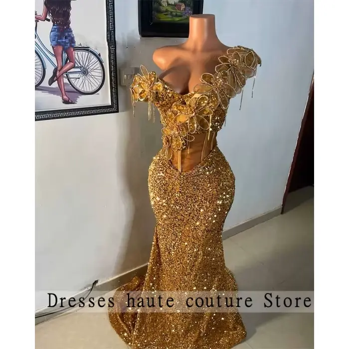 Robes de bal noires 2026 de luxe avec strass et fleurs 3D