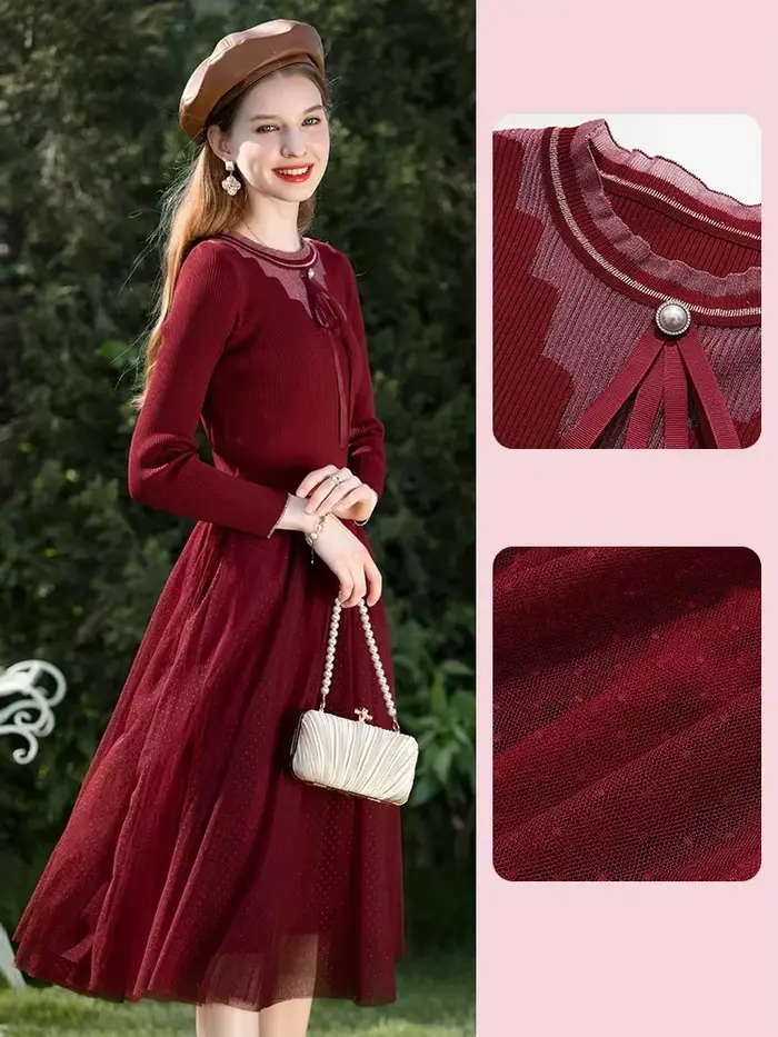 I Believe You-Robe pull à lacets avec nœud rouge pour femme
