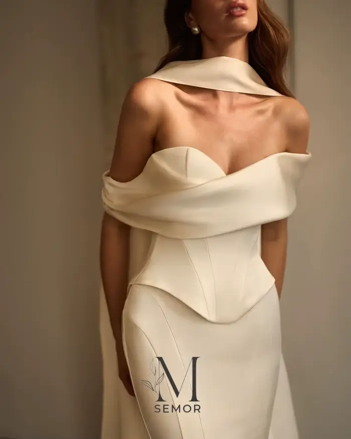 Robe de mariée sirène Semor 2026 avec décolleté hors épaule, plissé, sur mesure, couleur noire ou verte, occassions spéciales, fête de mariage