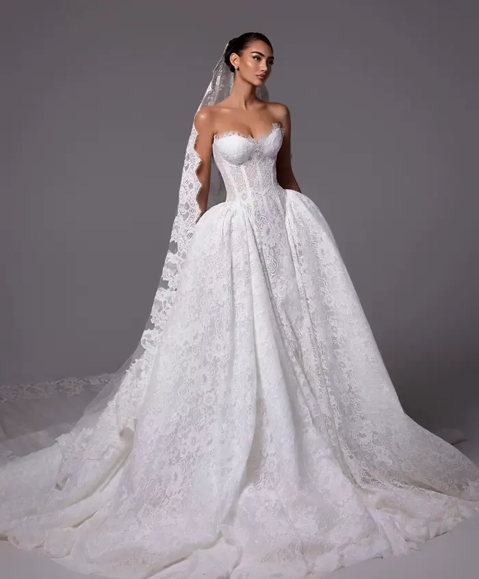 Robe de mariée en dentelle, style princesse, pour mariage à l'église, robes élégantes pour femme, co