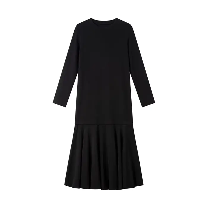 Robe longue VIMLY pour femme, collection automne 2026, décontractée, noire, à empiècements, coupe trapèze, élégante, à manches longues, pour occasions spéciales et vie quotidienne