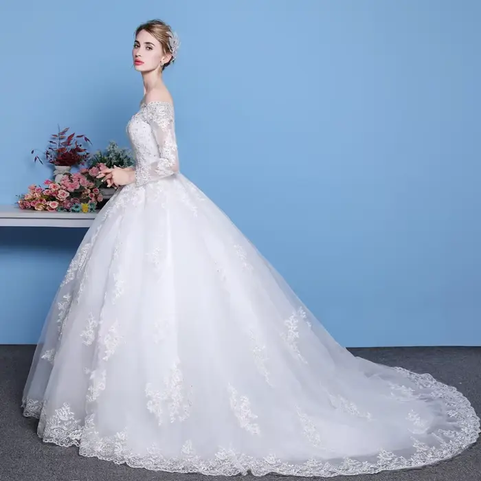 Robe de mariée en dentelle de princesse, manches longues, épaules dénudées, vintage, luxe, pour femmes, occasions spéciales, mariage, gala de charité