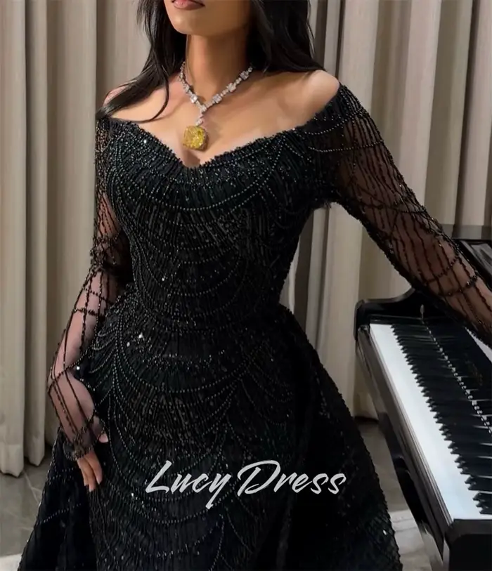 Lucy personnalisé robes de soirée luxueuses 2025 femme robe de soirée robe d'occasion spéciale paillettes tissu robes de bal فساتmavera