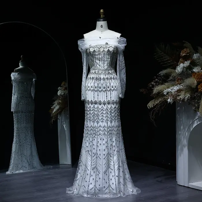 Robe Sharon Said sirène en polyester avec perles et cristal pour soirées officielles et mariages