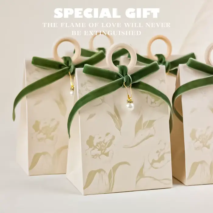 30/50 pièces boîte-cadeau de mariage crème blanc vert ruban de velours bonbons à main emballage boît