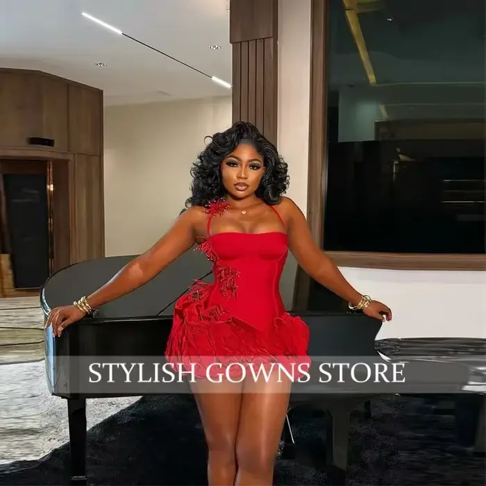 Robes d'anniversaire rouges Baddie noir fille licou cou Mini