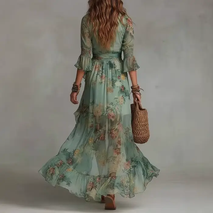 Robes longues asymétriques imprimées pour femmes
