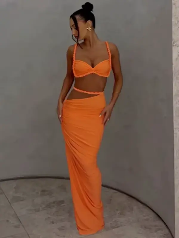 Île belle robe Ins fille épicée vent coeur Machine Sexy bord de mer vacances île haute fente portant