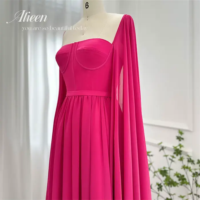 Aileen-Robe de Soirée Jaune Citron avec Manches Cape pour Femme, Tenue Élégante de Style Saoudien, Dubaï, Mariage, Personnalisée