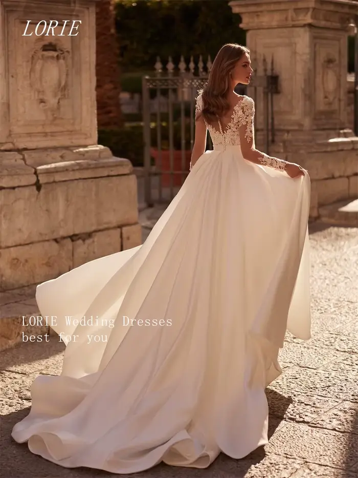 Robe de mariée civile de luxe LORIE, coupe trapèze, col en V, élégante avec appliques de dentelle florale personnalisable pour femmes occasions spéciales