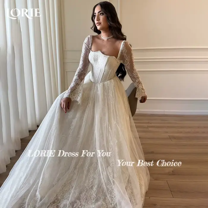 LORIE-Robe de Mariée Élégante en Dentelle Brillante à Manches sulf, avec Appliques, pour Patients, Q