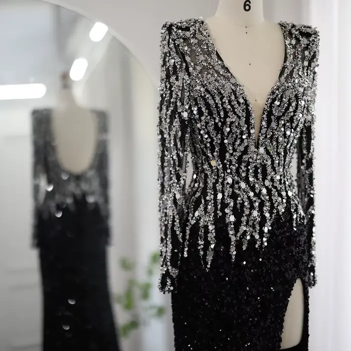 Sharon Said-Robe de Soirée Noire à Paillettes