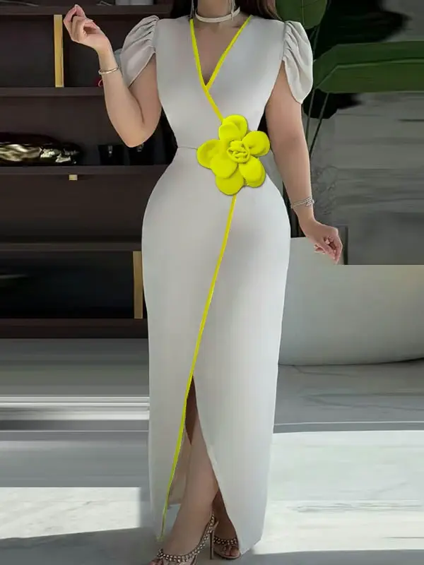 Modigirl élégant soirée Banquet Maxi robe femme 2025 printemps automne nouveau col en v à fleurs Sexy Cocktail longues robes femmes
