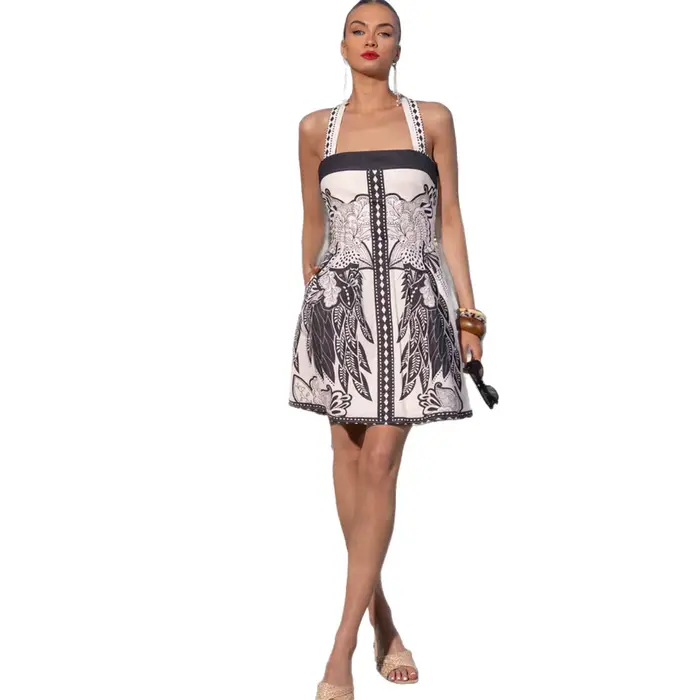 Robe d'été courte imprimée géométrique bohème style décontracté pour femme occasions estivales et voyages