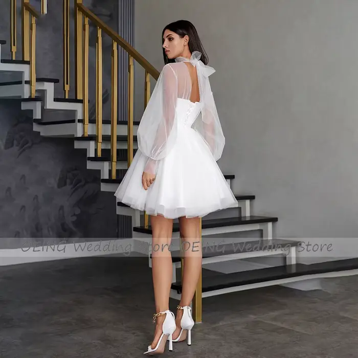 Robe de mariée A-ligne à manches bouffantes pour femmes, courte, haute couture, polyester, tulle, occassions spéciales, personnalisable en couleur et taille