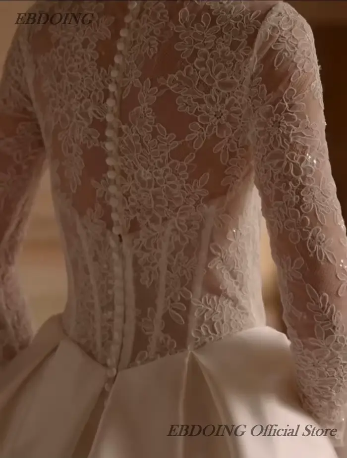 Robe de mariée EBDOING en polyester satiné avec train de chapelle, dentelle et soutien-gorge intégré pour femmes enceintes et occasions spéciales
