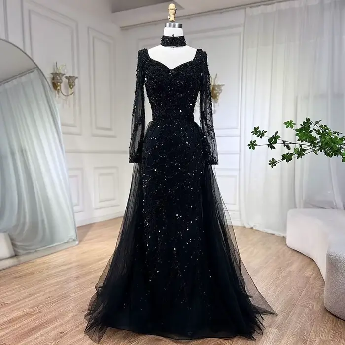 Robe de soirée sirène bleue avec perles et paillettes pour femmes élégantes occasions spéciales soirée officielle晚会晚宴露背长裙女士礼服连衣裙夜店派对晚礼服蓝色带珠光亮片高腰收腰露背鱼尾裙