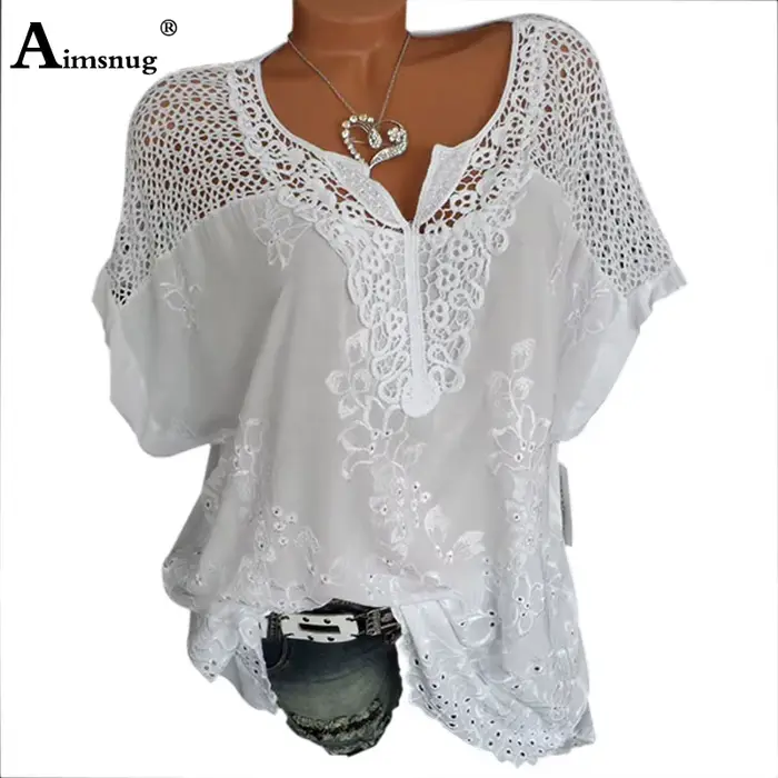 Grande taille S-6XL femmes nouveau été creux solide Y-manches chauve-souris broderie femme T-Shirt Streetwear adt dames Tee Shirt