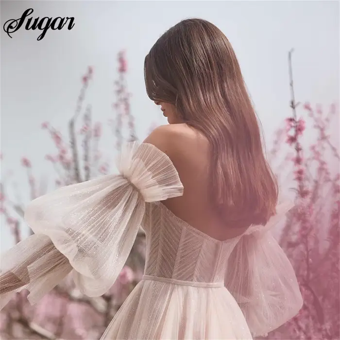 Robe de Mariée Boho Rose Sale avec Manches Bouffantes Amovibles