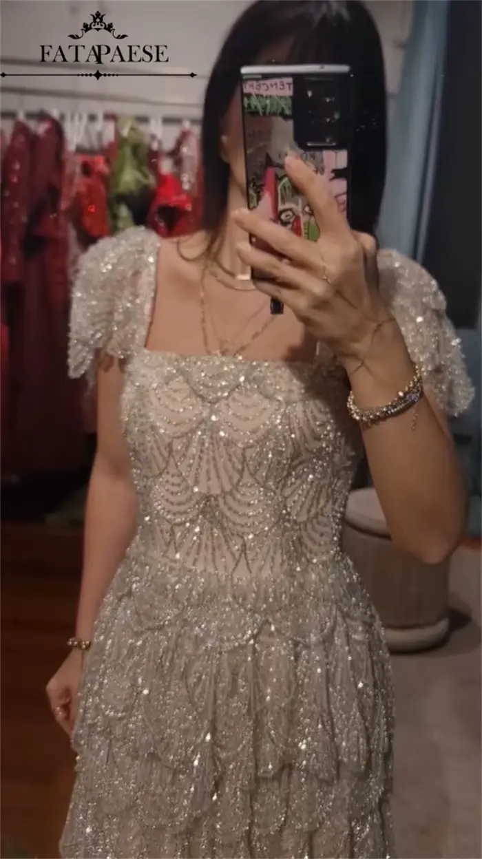 FATAPAESE Haute Couture robe perles exquises pierres à plusieurs niveaux robes de bal de soirée de luxe arabe dubaï