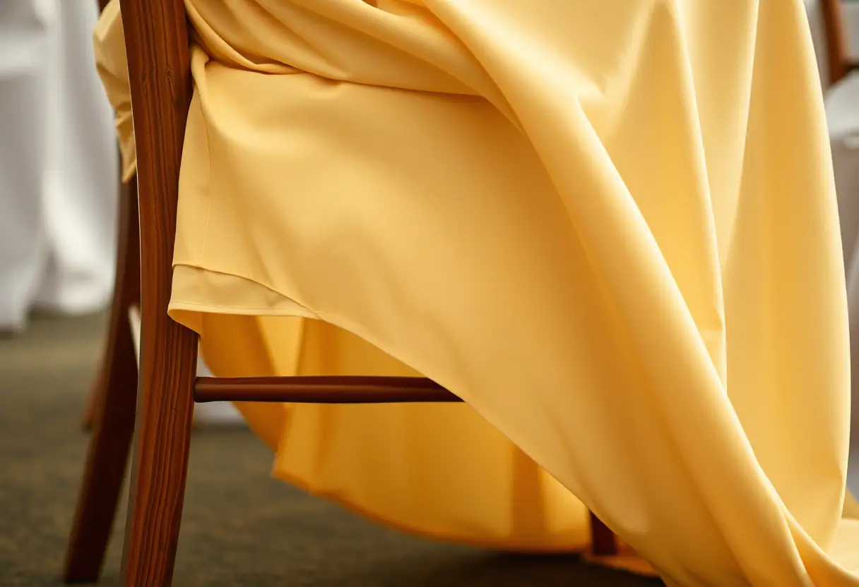 Une jambe de chaise en bois sous une longue robe d'été soulignant le confort