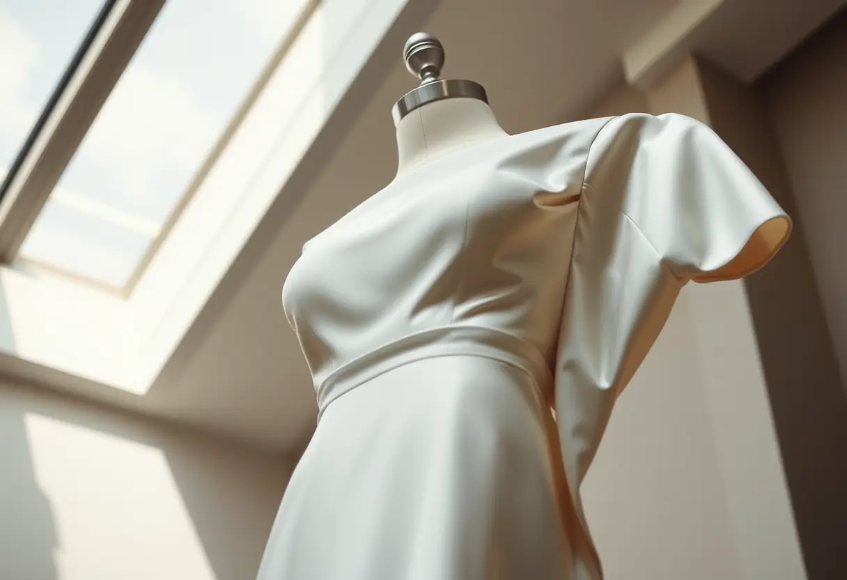 Un mannequin présentant une robe de mariée en satin luxueuse